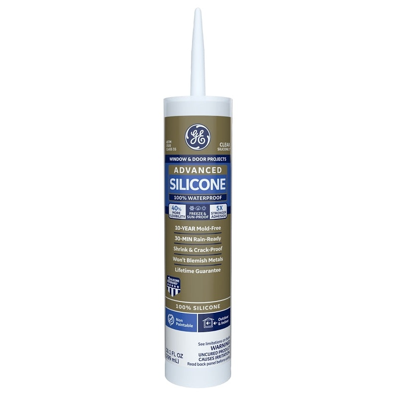 GE Advanced Silicone 2 2811092 Window & Door Sealant, Clear, 24 hr Curing, 10.1 fl-oz Cartridge
