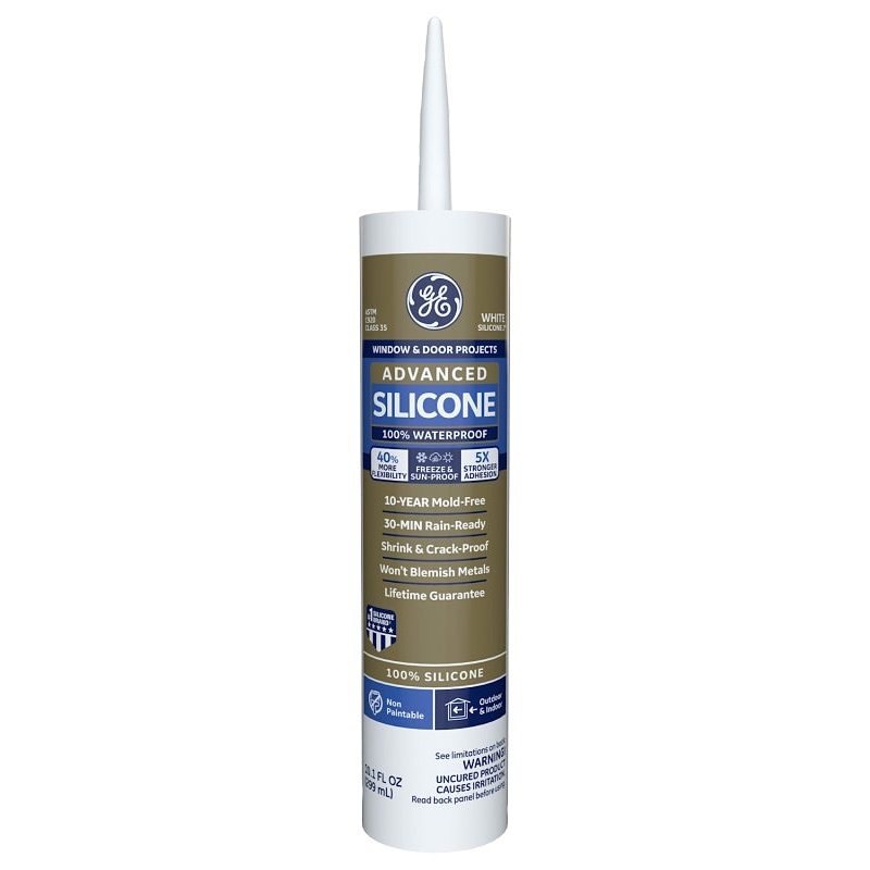 GE Advanced Silicone 2 2811093 Window & Door Sealant, White, 24 hr Curing, 10.1 fl-oz Cartridge
