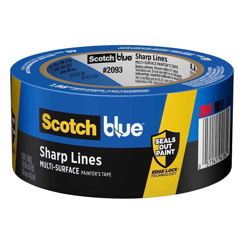 ScotchBlue 2093EL-48N Painter’s Tape, 60 yd L, 1.88 in W, Smooth Crepe Paper Backing, Blue