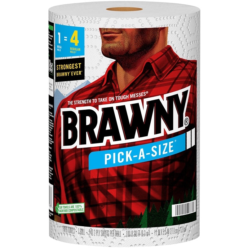 Brawny Pick-A-Size 44373 Paper Towel, 5-1/2 in L, 11 in W, 2-Ply, White, 1 PK