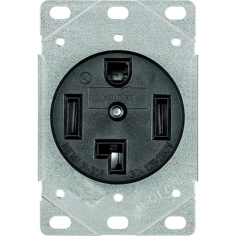 Eaton Cooper Wiring 1257-SP Power Receptacle, Flush Mounting, 3 -Pole, 125/250 V, 30 A, NEMA: NEMA 14-30R, Black
