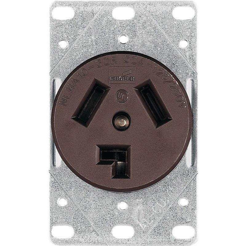 Eaton Cooper Wiring 38B-BOX Power Receptacle, 3 -Pole, 125/250 V, 30 A, NEMA: NEMA 10-30R, Brown