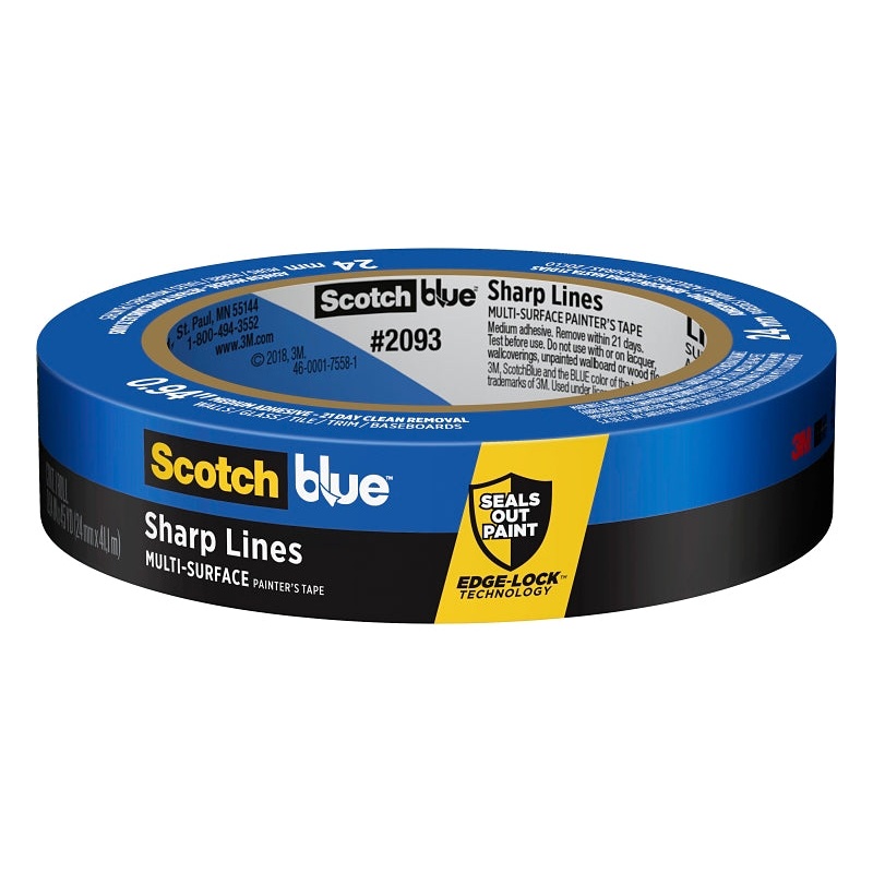 ScotchBlue 2093EL-24E Painter’s Tape, 60 yd L, 0.94 in W, Smooth Crepe Paper Backing, Blue