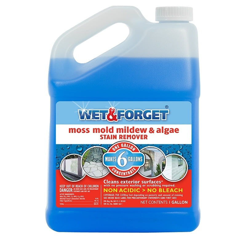 Wet & Forget 800128 Mold and Mildew Remover, 1 gal Jug, Liquid, Blue