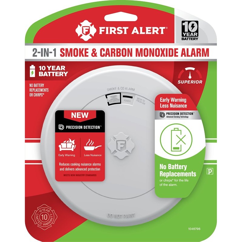 First Alert 1046796 Smoke and Carbon Monoxide Alarm with Slim Profile Design, Electrochemical, Photoelectric Sensor