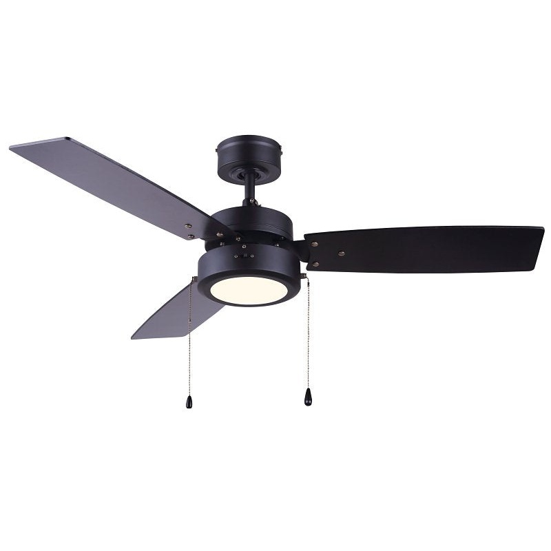 Canarm WALLIS CF42WAL3BK Ceiling Fan with Light Kit, 3-Blade, Black Housing, Black Blade, 42 in Sweep, MDF Blade