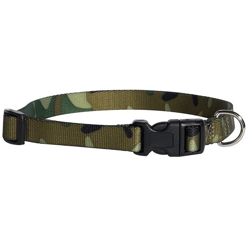 Casual Canine ZA6741 10 43 Dog Collar, D-Ring Link, 10 to 16 in L Collar, 5/8 in W Collar, Nylon, Green Camo