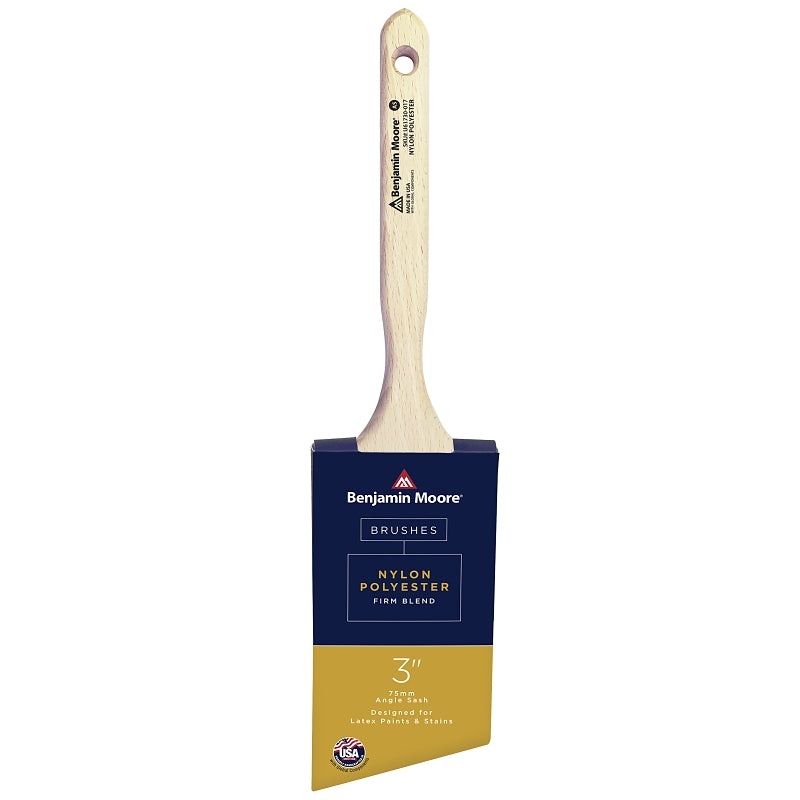 Benjamin Moore U61730-017 Paint Brush, Firm Brush, 3-3/16 in L Bristle, Nylon/Polyester Bristle, Angle Sash Handle