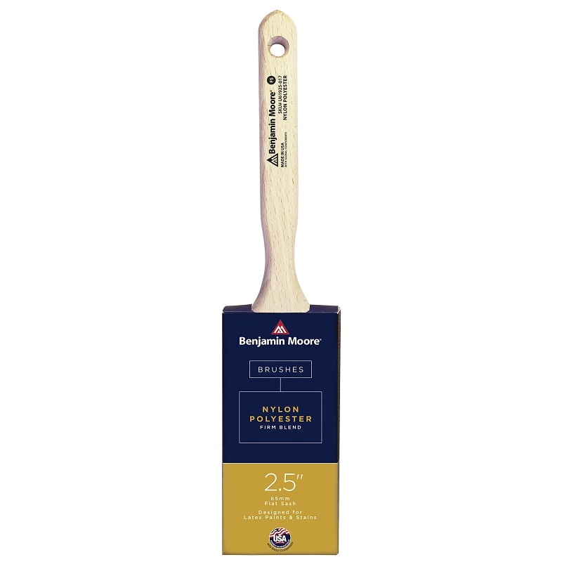 Benjamin Moore U61925-017 Paint Brush, Firm Brush, 2-15/16 in L Bristle, Nylon/Polyester Bristle, Flat Sash Handle