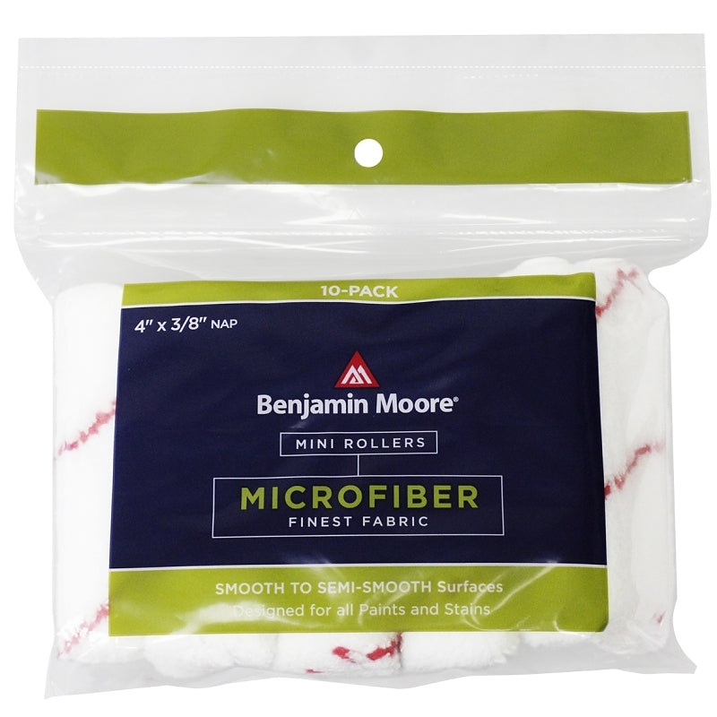 Benjamin Moore U66201-018 Mini Roller Cover, 3/8 in Thick Nap, 4 in L, Microfiber Cover, Red/White