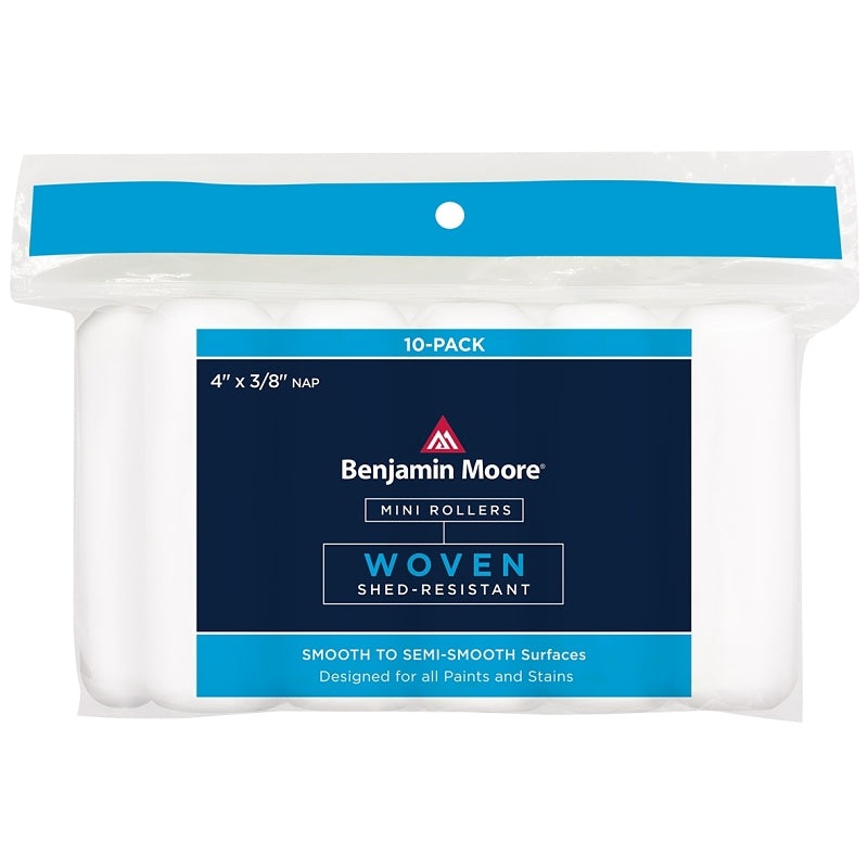 Benjamin Moore U66302-018 Woven Mini Roller Cover, White, 3/8 in Thick Nap, 4 in L, 10/PK