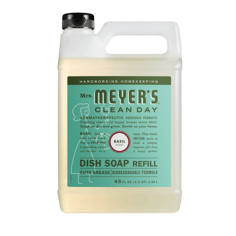 Mrs. Meyer’s Clean Day 11182 Dish Soap Refill, 48 fl-oz Bottle, Liquid, Basil, Colorless