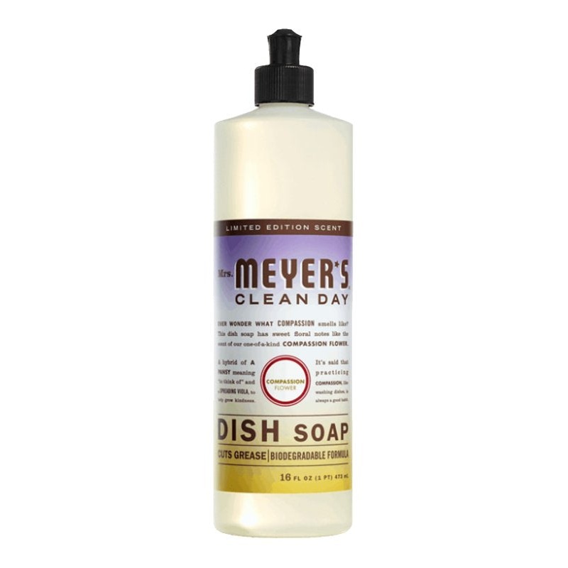 Mrs. Meyer’s Clean Day 11383 Dish Soap, 16 fl-oz Bottle, Liquid, Compassion Flower, Colorless