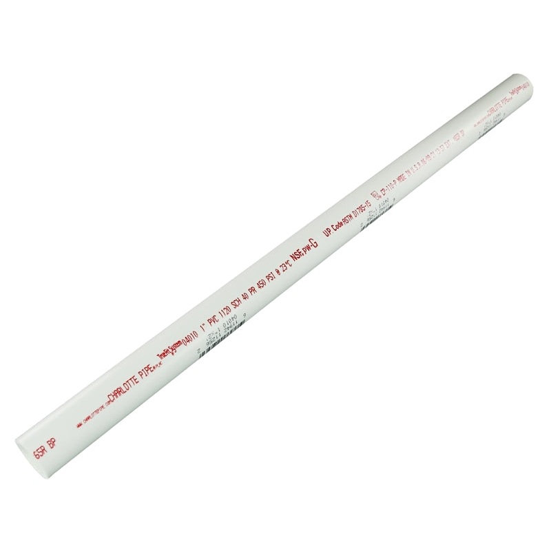 Charlotte Pipe PVC 04010 0200R Pipe, 1 in, 2 ft L, SCH 40 Schedule, PVC, White