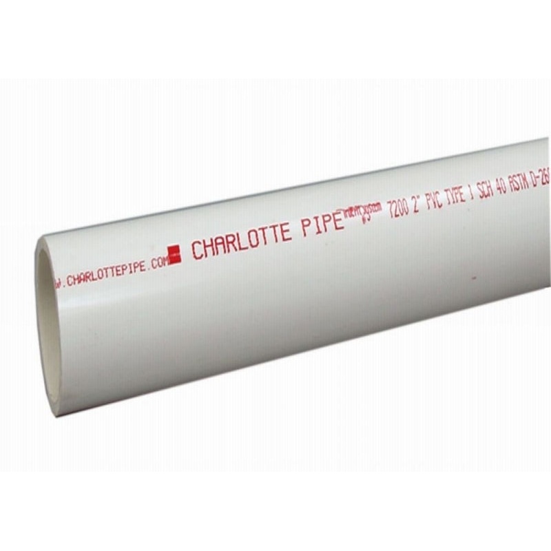 Charlotte Pipe PVC 7200 1000H Pipe, 2 in, 5 ft L, SCH 40 Schedule, PVC, White
