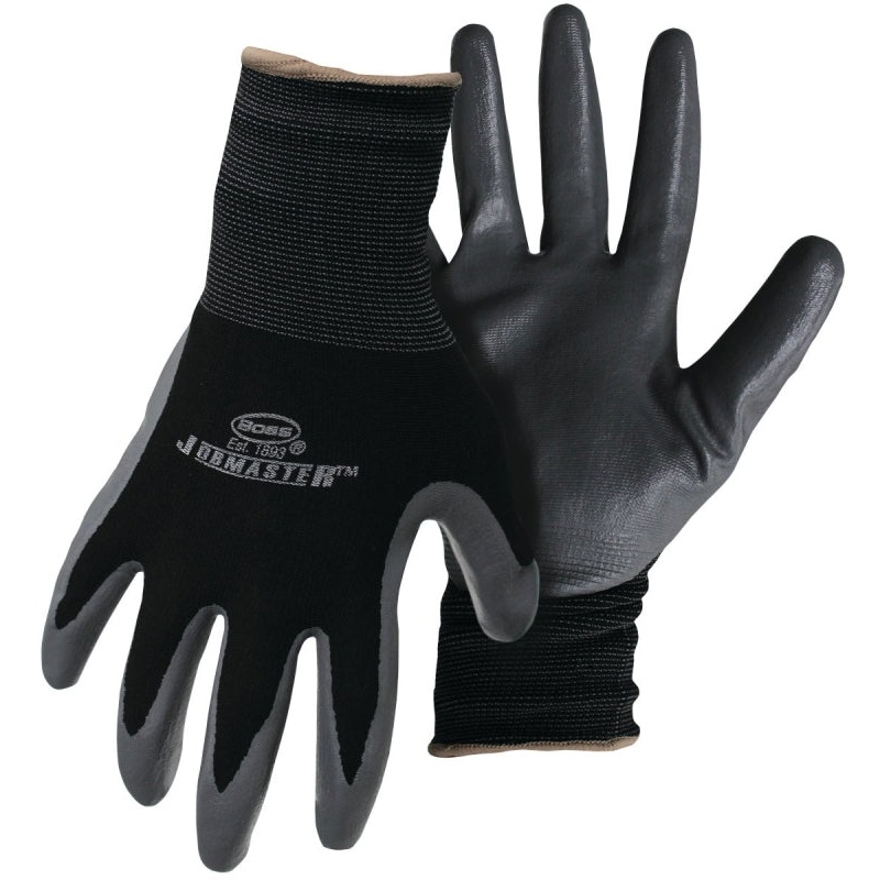Boss Grip Series B31191-L Coated Gloves, L, Knit Wrist Cuff, Nitrile Coating, Nylon, Black