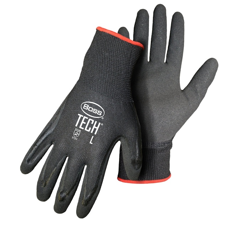 Boss Tactile Grip Series B31252-M Coated Gloves, M, Knit Wrist Cuff, Nitrile Coating, Foam Nitrile, Black