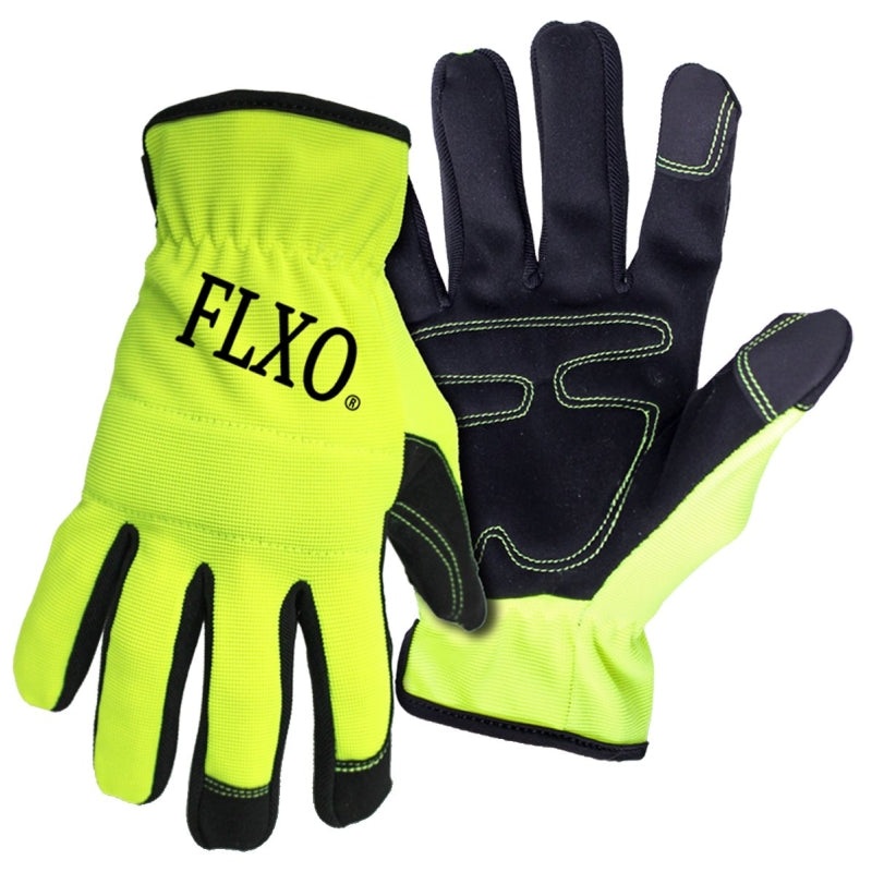 Boss Task Series B52121-XL Mechanic’s Gloves, XL, Reinforced Thumb, Slip-On Cuff, Synthetic Leather, Hi-Viz Yellow