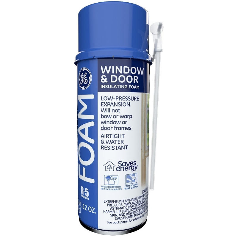 GE 2744170 Window & Door Foam, Pale Yellow, 24 hr Functional Cure, 41 to 86 deg F, 12 fl-oz Aerosol Can