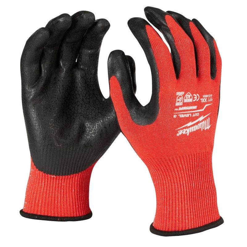 Milwaukee 48228934-2XL Cut Level 3 Gloves, Men’s, 2XL, 8.01 to 8.21 in L, Elasticated Knit Cuff, Nitrile Coating