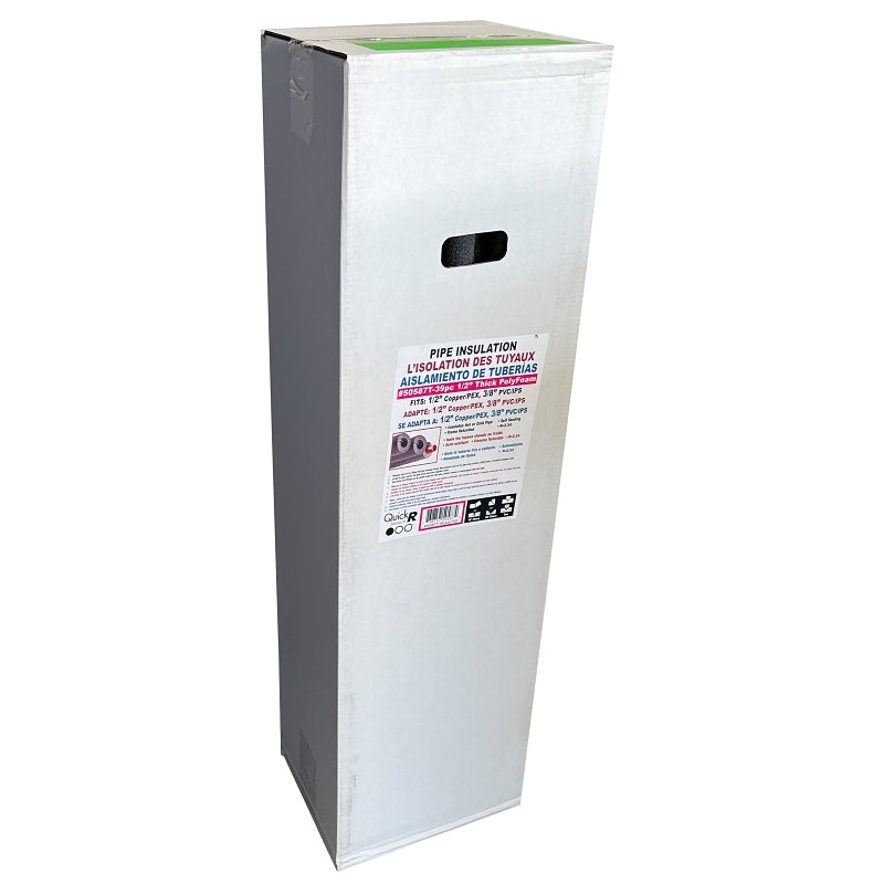Quick R 50587T Pipe Insulation, 5/8 in ID x 1-5/8 in OD Dia, 46 in L, Poly, Charcoal, 1/2 in Pipe