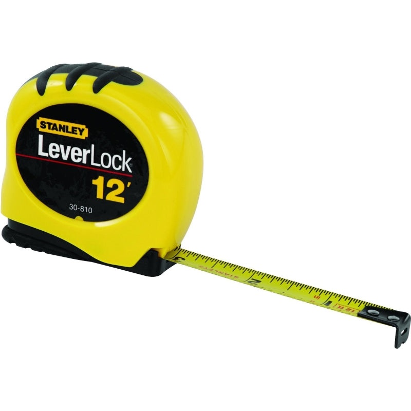STANLEY LEVERLOCK STHT30813S Tape Measure, 12 ft L Blade, 1/2 in W Blade, Polymer Blade, ABS Case