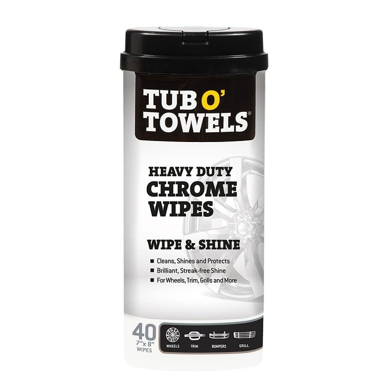 Tub O’Towels TW40-CHR Heavy-Duty Wipes, 8 in L, 7 in W, 40 -Wipes