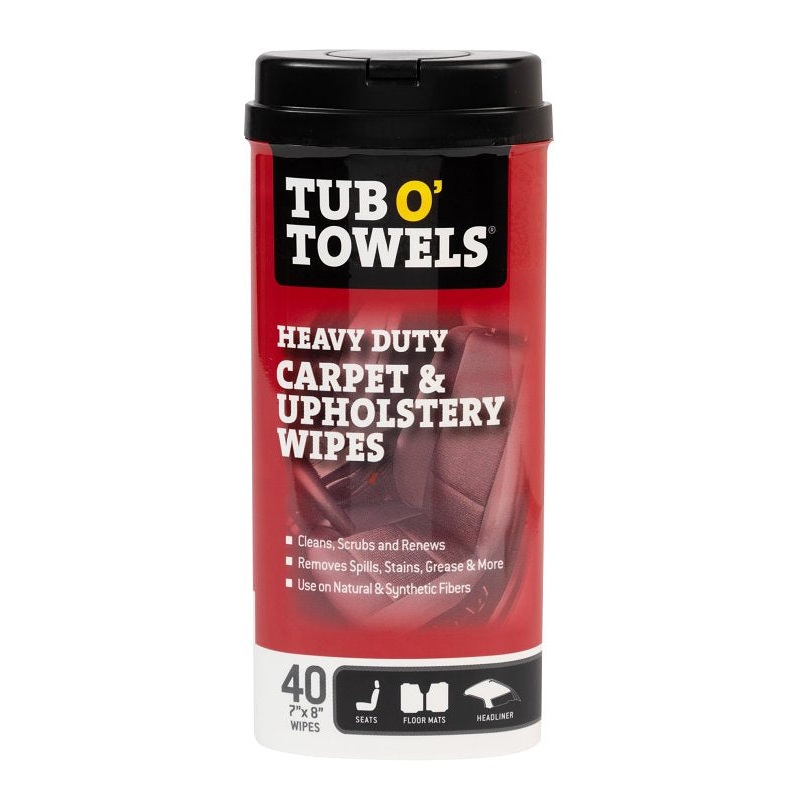 Tub O’Towels TW40-CP Carpet and Upholstery Cleaning Wipes, 8 in L, 7 in W, 1-Ply, Light Citrus, Polypropylene