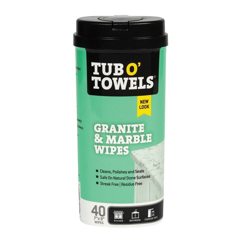 Tub O’Towels TW40-GR Granite and Marble Cleaning Wipes, 8 in L, 7 in W, 1-Ply, Mild, Polypropylene