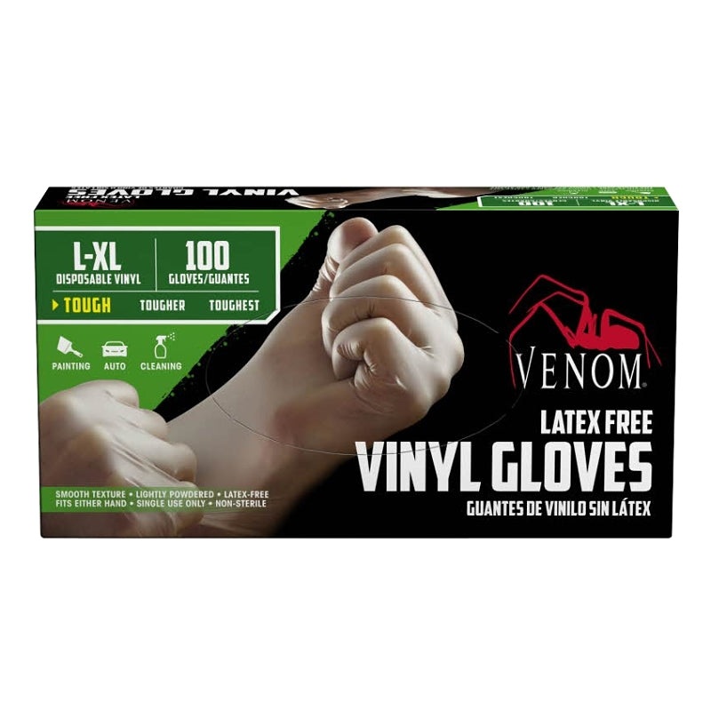 Venom Steel VEN4135 Non-Sterile Disposable Gloves, L/XL, Vinyl, Clear, 9 in L