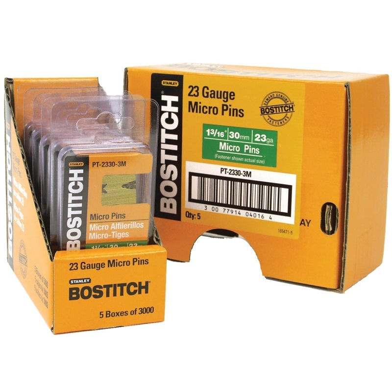Bostitch PT-2332-3M Pin Nail, 0.64 in Dia, 1-1/4 in L, 23 ga Thick, Steel, Bright