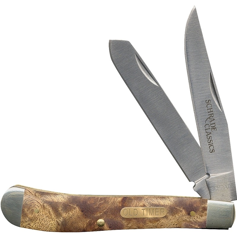 Old Timer 94OTW Folding Pocket Knife, Clip and Spey Blade, 6.9 in OAL, 3 in L Blade, Wood Handle