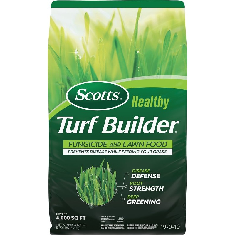 Scotts Healthy Turf Builder 26028 Fungicide and Lawn Food, 13.7 lb Bag, 19-0-10 N-P-K Ratio