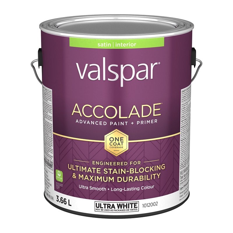 Accolade 029.1012002.007 Interior Paint and Primer, Acrylic, Satin, Ultra White, 1 gal, 37 sq-m Coverage Area