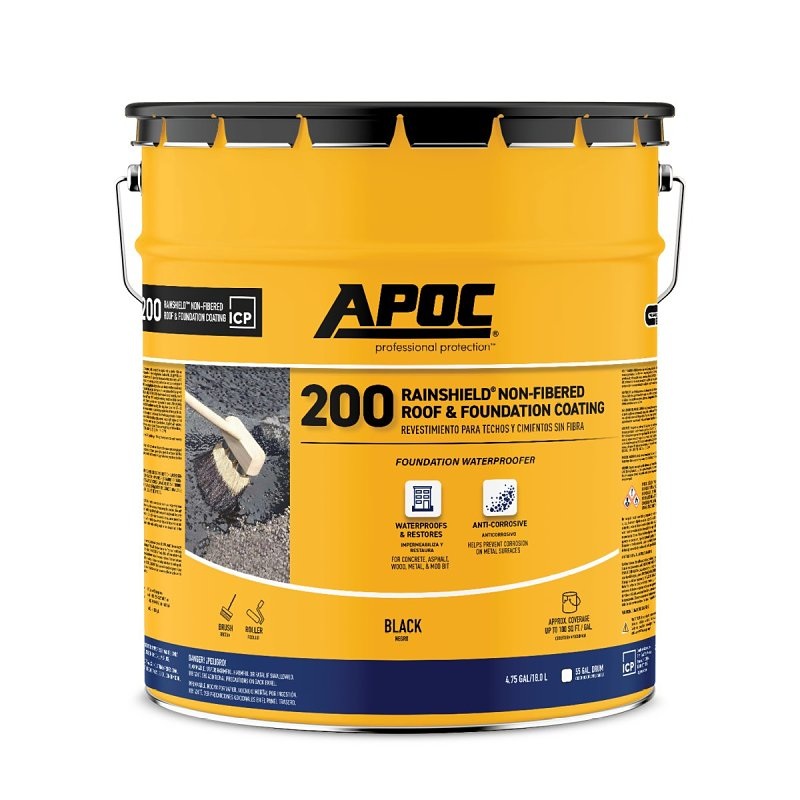 APOC 200 Rainshield AP-200 Series AP-2005 Non-Fibered Roof and Foundation Coating, Black, 4.75 gal, Pail, Liquid