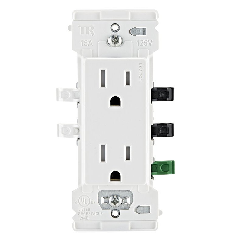 Decora M02-E5325-0MW Grounding Duplex Outlet, 2-Pole, 15 A, 125 VAC, Color-Coded Wiring, NEMA: NEMA 5-15R, White
