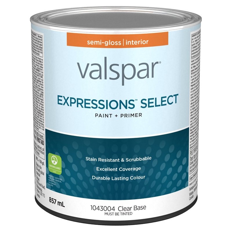 Expressions Select 029.1043004.005 Interior Paint and Primer, Semi-Gloss, Clear, 1 qt, 37 sq-m Coverage Area