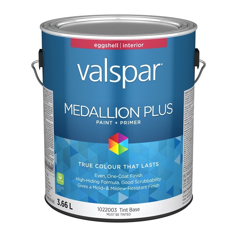 Medallion Plus 029.1022003.007 Interior Paint and Primer, Acrylic, Eggshell, Tint Base, 1 gal, 37 sq-m Coverage Area