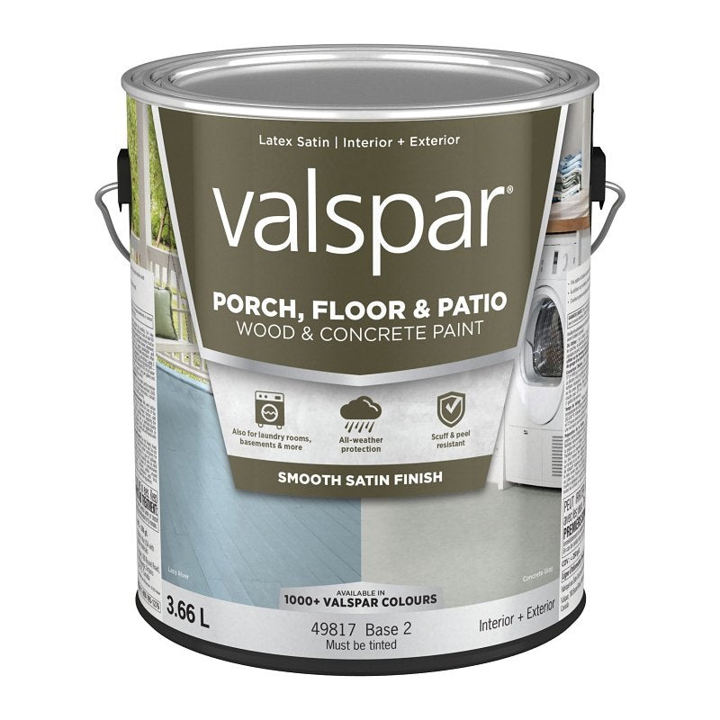 Valspar 112.0049817.007 Floor and Porch Paint, Basis 2 Base, Satin Sheen, Tint, 1 gal, Can