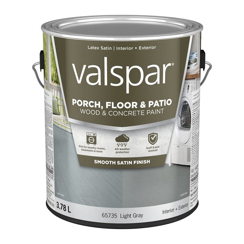 Valspar 112.0065735.007 Floor and Porch Paint, Satin Sheen, Gray, 1 gal, Can, 400 sq-ft Coverage Area
