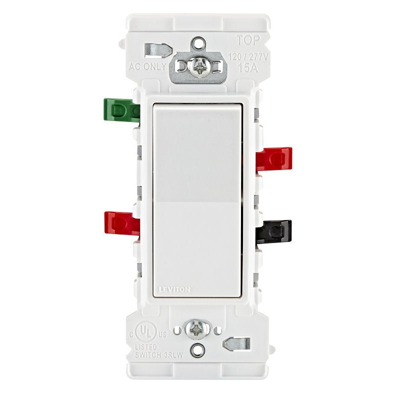 Decora Edge Series E5603-0SW Residential-Grade 3-Way Rocker Switch, 15 A, 120/277 VAC, Side Lever Terminal, White