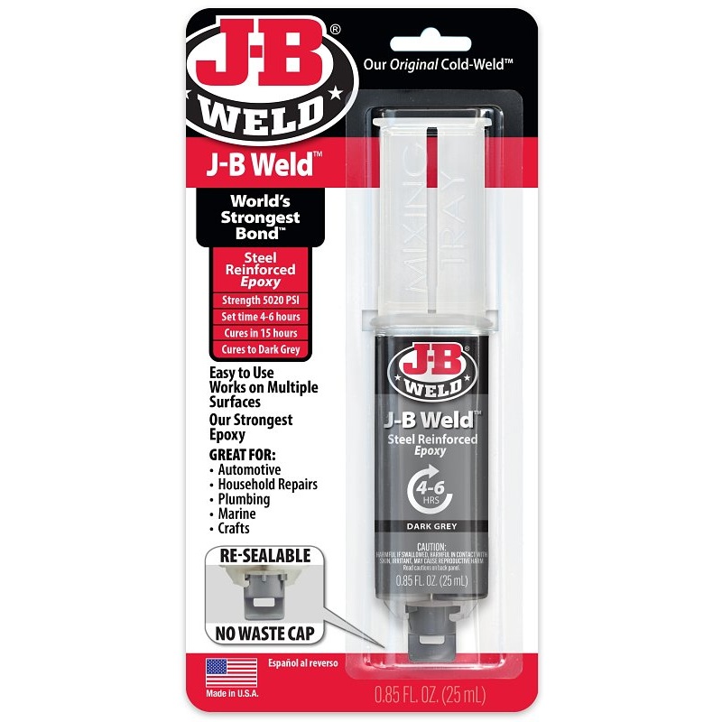 J-B Weld 50165 Epoxy Adhesive, Black Part A/White Part B, Paste, 25 mL, Syringe