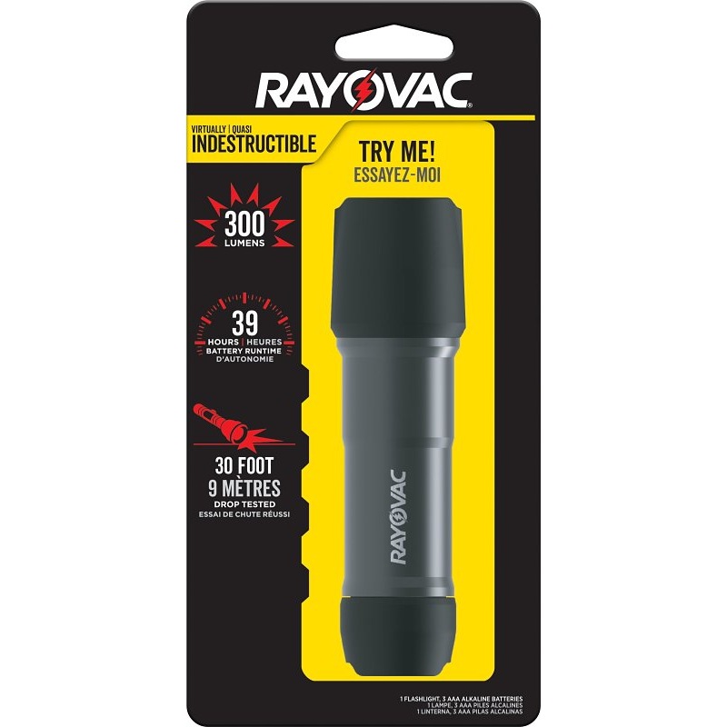 Rayovac ROVDIY3AAA1 Flashlight, AAA Battery, Alkaline Battery, LED Lamp, 300 Lumens, 551 ft Beam Distance, Black
