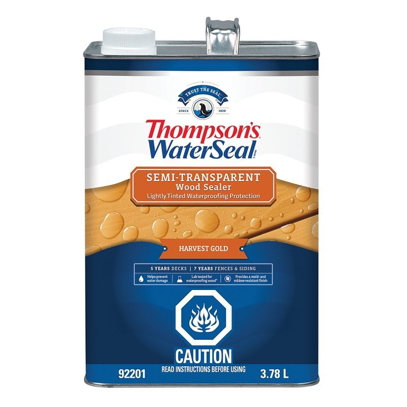 Thompson’s WaterSeal THCP92201-16 Wood Sealer, Semi-Transparent, Liquid, Harvest Gold, 1 gal, Can