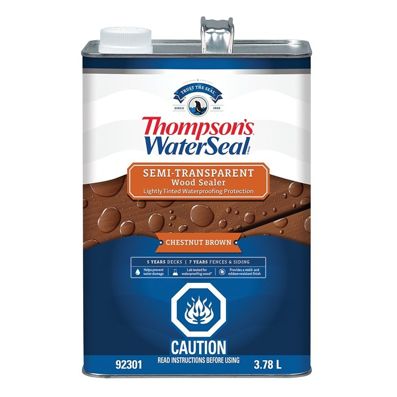 Thompson’s WaterSeal THCP92301-16 Wood Sealer, Semi-Transparent, Liquid, Chestnut Brown, 1 gal, Can