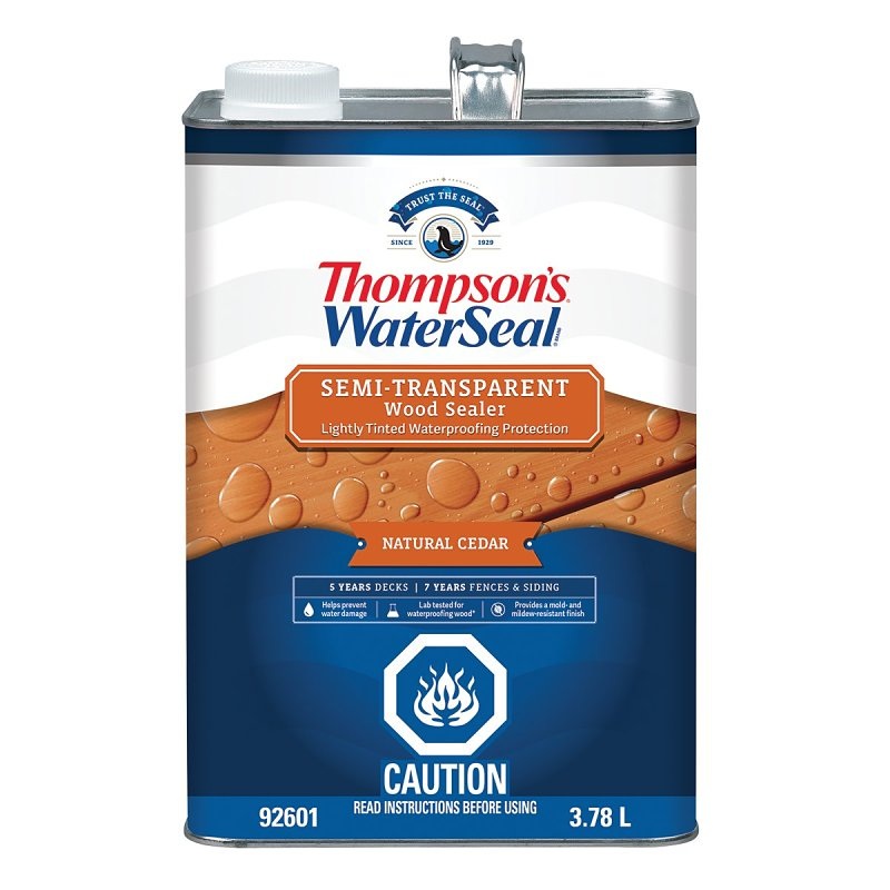 Thompson’s WaterSeal THCP92601-16 Wood Sealer, Semi-Transparent, Liquid, Natural Cedar, 1 gal, Can