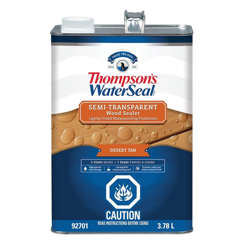 Thompson’s WaterSeal THCP92701-16 Wood Sealer, Semi-Transparent, Liquid, Desert Tan, 1 gal, Can
