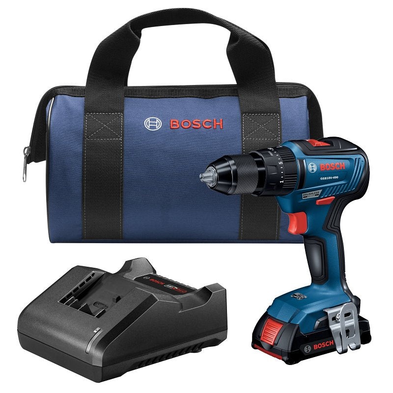 Bosch GSB18V-490B12 Series Hammer Drill/Driver Kit, Battery Included, Keyless Chuck, 22,000 bpm Blows per Minute