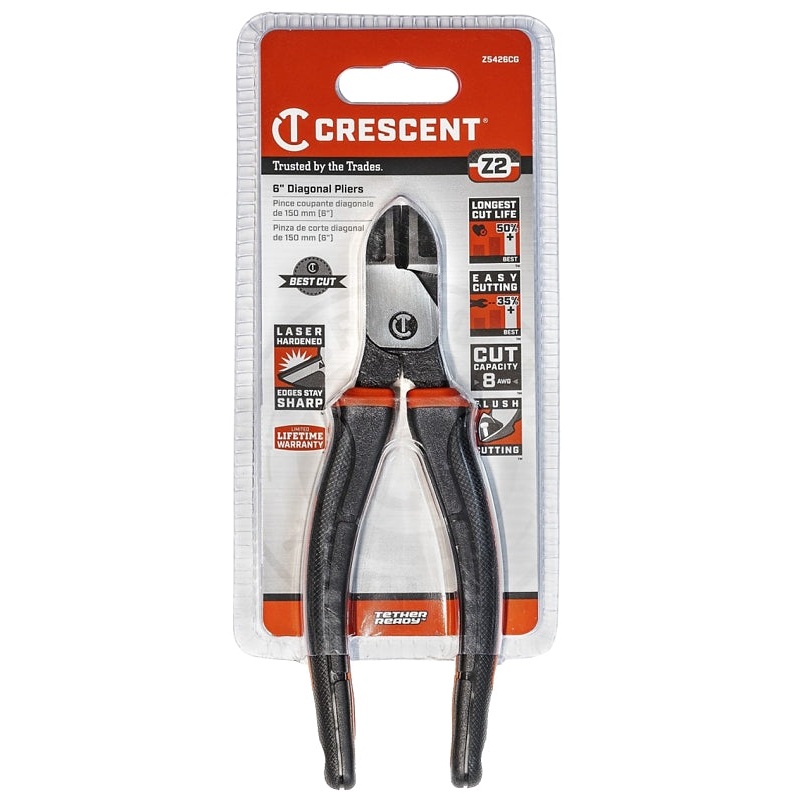 Crescent Z2 K9 Series Z5426CG Plier, 6-1/2 in OAL, 8 AWG Cutting Capacity, 3/4 in Jaw Opening, Black/Rawhide Handle