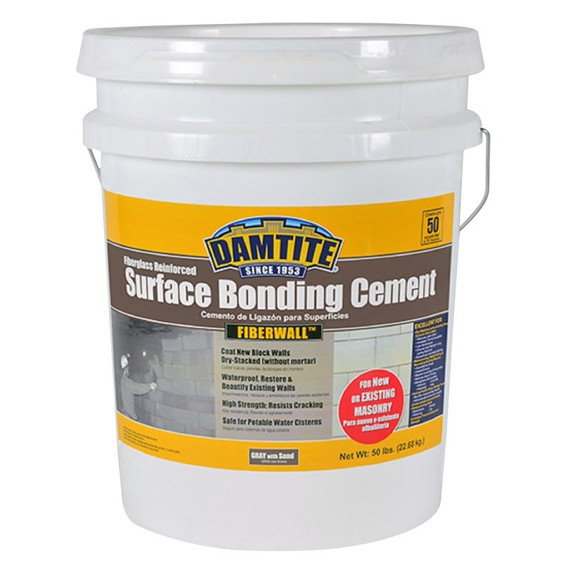 Damtite FiberWall 04852 Surface Bonding Cement, Gray, Powder, 50 lb Pail